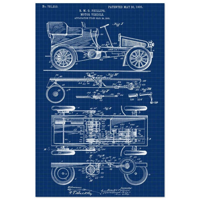 Motor Vehicle patent. Vintage car illustration.