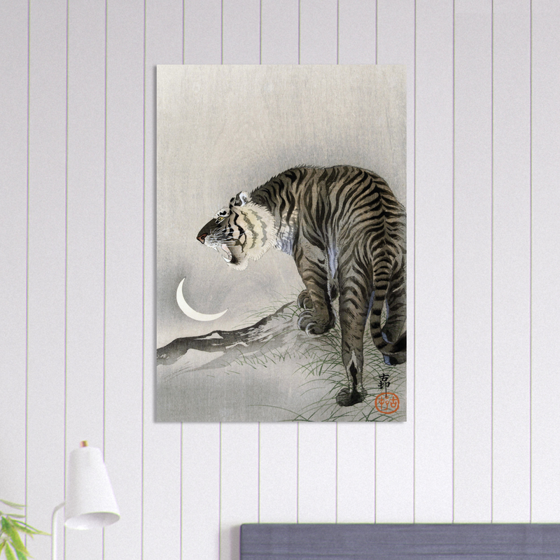 A Roaring tiger by Ohara Koson  woodblock print reproduction