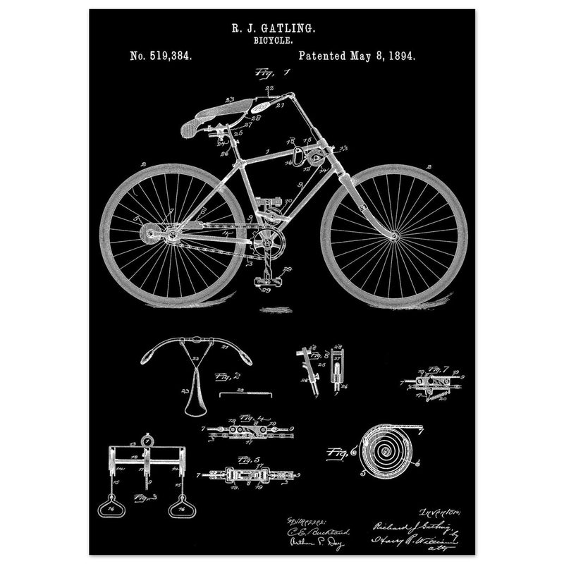 Vintage bicycle patent by Richard J Gatling 1894