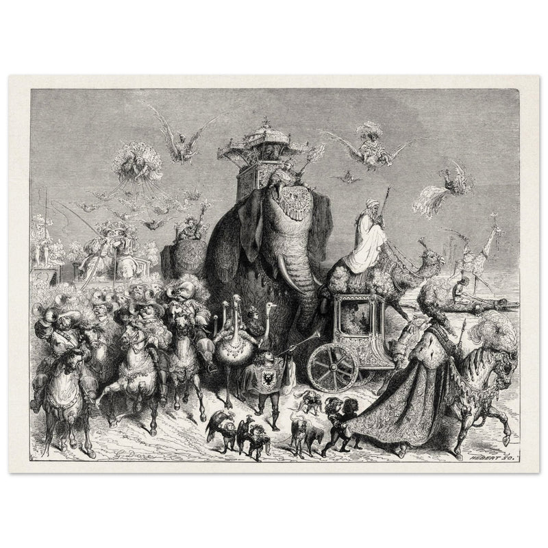 Royal Cavalcade Ane Skin Fairytale ( Peau d' Ane ) illustration by Gustave Dore. Part of Fairy Tales of Charles Perrault.