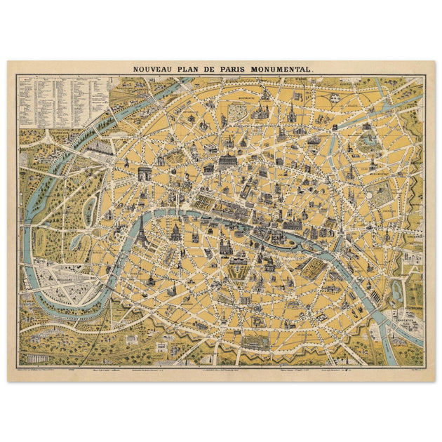 Paris city vintage map of 1922 by L Guilmin