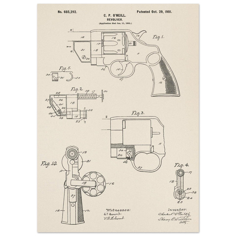 Vintage revolver patent by C P O'Neill.