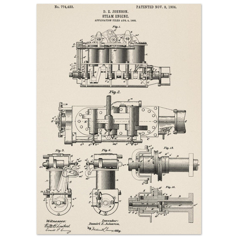 Steam engine patent 1904 by D. E Johnson.