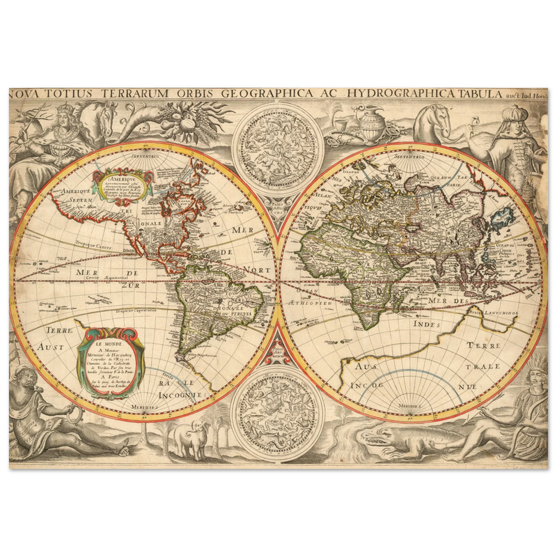 Ancient world map poster reproduction by Jodocus Hondius