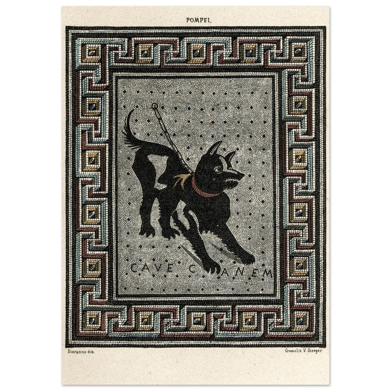 Watchdog mosaic chromolithograph reproduction Cave Canem by Victor Steeger