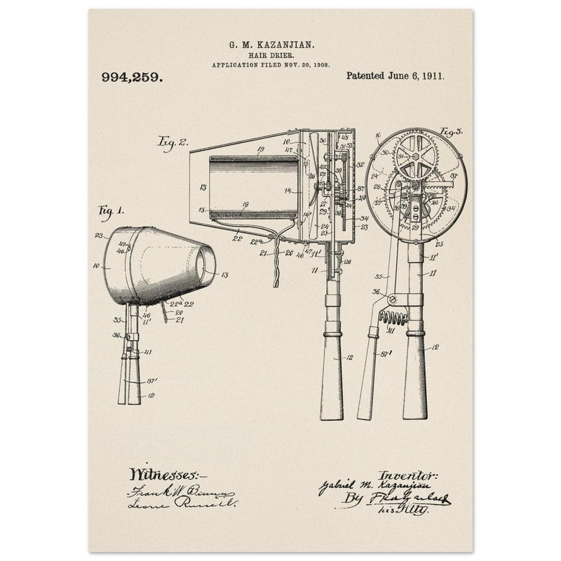 Hair Drier patent drawing by G M Kazanjian