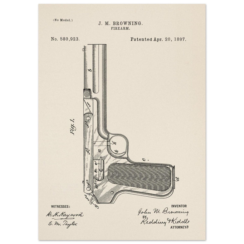 Firearm mechanism patent by John M. Browning.