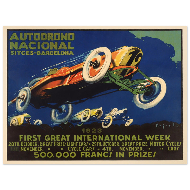 Car race vintage poster  1923. Sitges Barcelona car race.