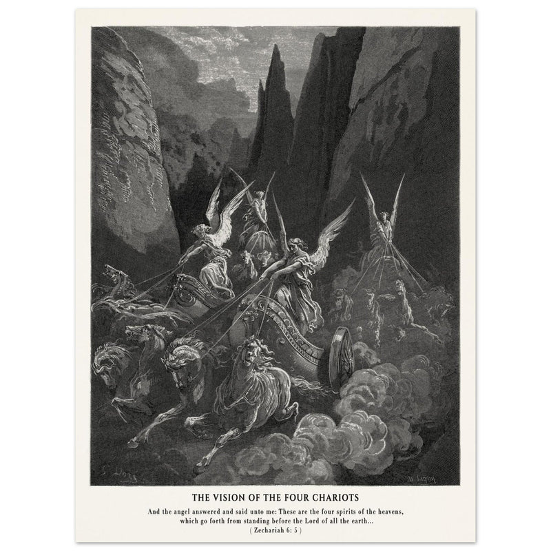 Gustave Dore The Bible engraving print . The Vision of the four chariots illustration .