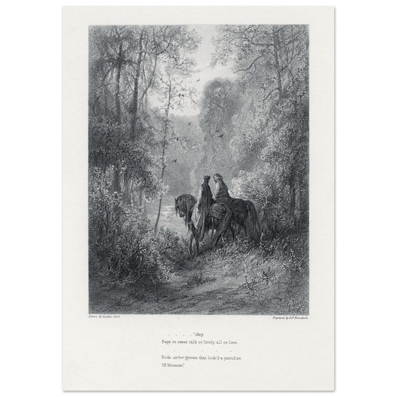 Gustave Dore illustration of King Arthur legend . The Dawn of Love. From the book Idylls of the King by Alfred Tennyson.