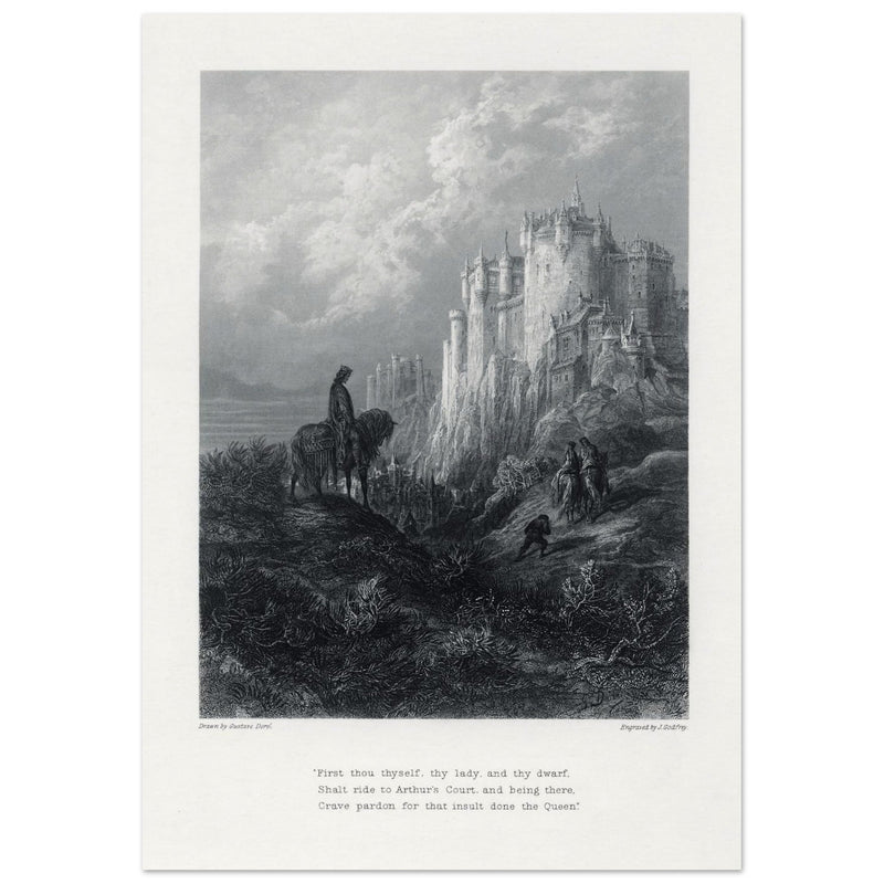 Gustave Dore illustration of King Arthur legend . Camelot . From the book Idylls of the King by Alfred Tennyson.