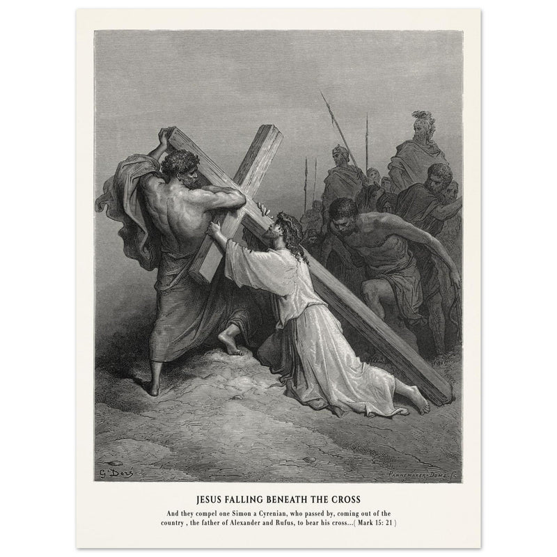Gustave Dore The Bible engraving print . Jesus falling beneath the cross .