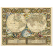 Beautiful illustrated world map of the XVIII Century. Vintage historic double hemisphere map.