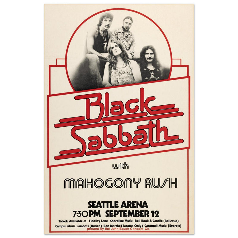 Black Sabbath vintage concert poster . Performance in 1975 in Seattle.