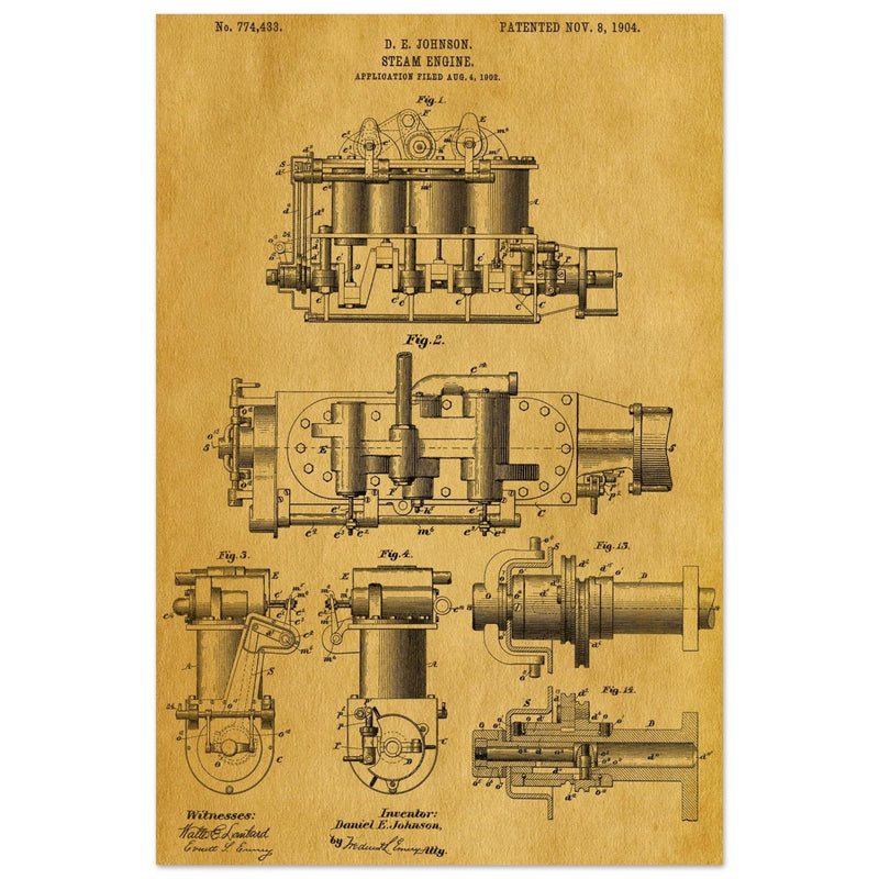 Steam engine patent 1904 by D. E Johnson.