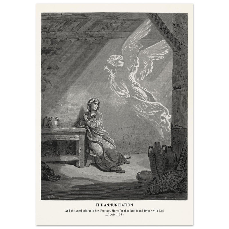 Gustave Dore The Bible engraving print . The Annunciation illustration .
