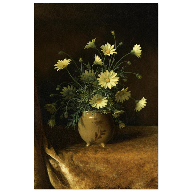 Yellow Daisies in a Brown Bowl antique painting reproduction by Martin Johnson Heade