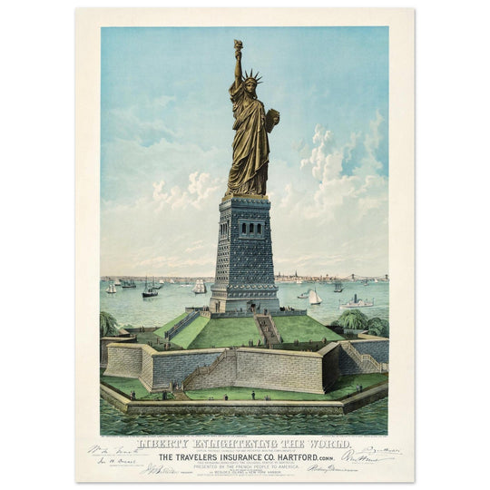 The Statue of Liberty New York City travel vintage poster .