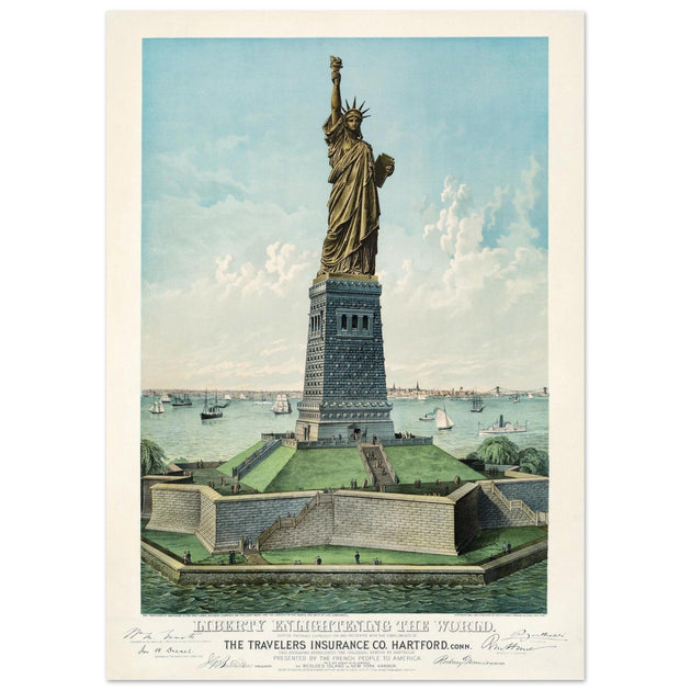 The Statue of Liberty New York City travel vintage poster .