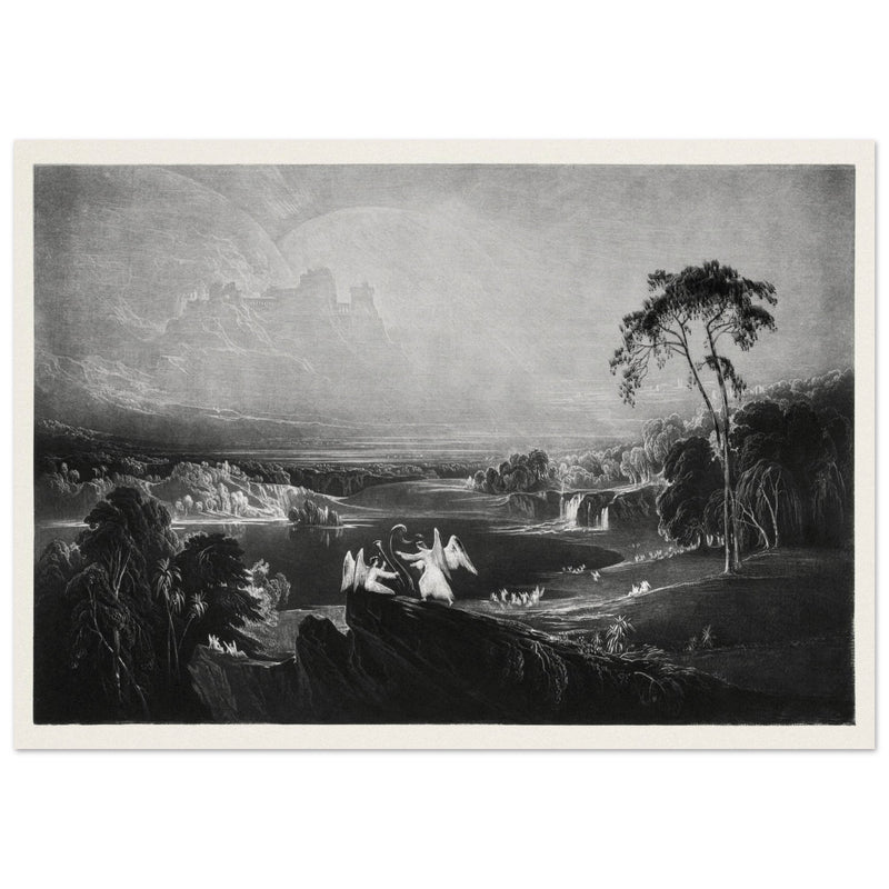 John Martin Paradise Lost Heaven – the Rivers of Bliss. Vintage mezzotint engraving .