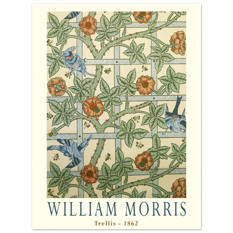 William Morris Trellis vintage wallpaper.  art print of this flower and leaves design