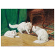 Three white cats playing old painting by Arthur Heyer.