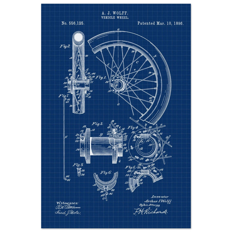 Vehicle whell patent illustration. Vintage drawing .