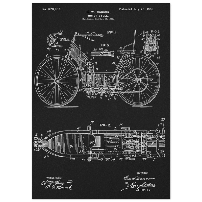 Motorcycle old patent by G. W Manson.