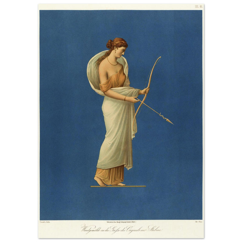 Roman woman with bow Pompeii mural painting reproduced by Wilhelm Zahn.