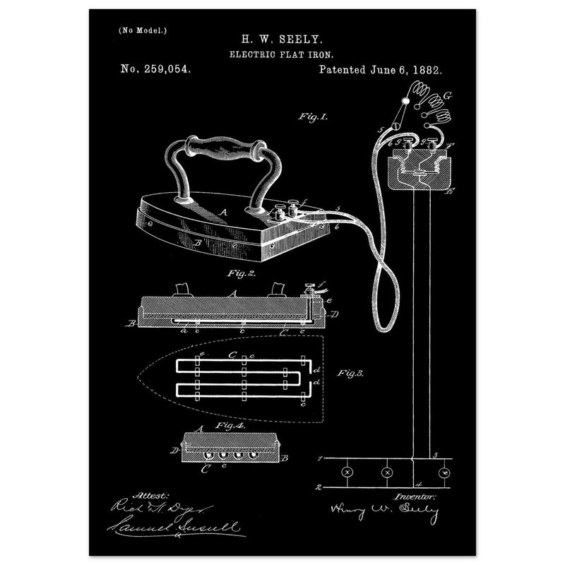 Electric Flat Iron patent by Henry W. Seeley Patent 259.054