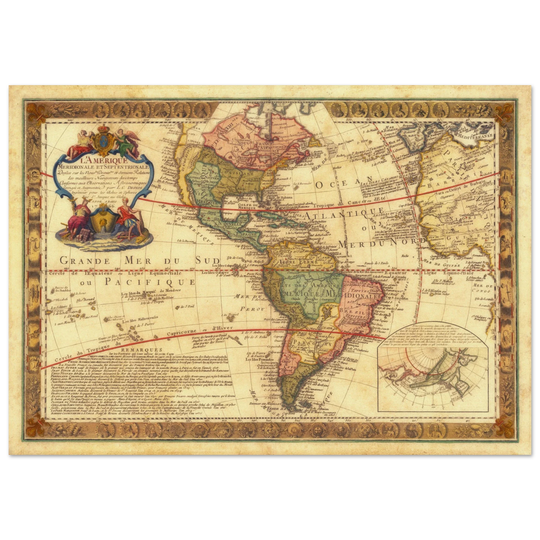 Ancient map of America. Old antique american map of the XVIII Century.  and poster