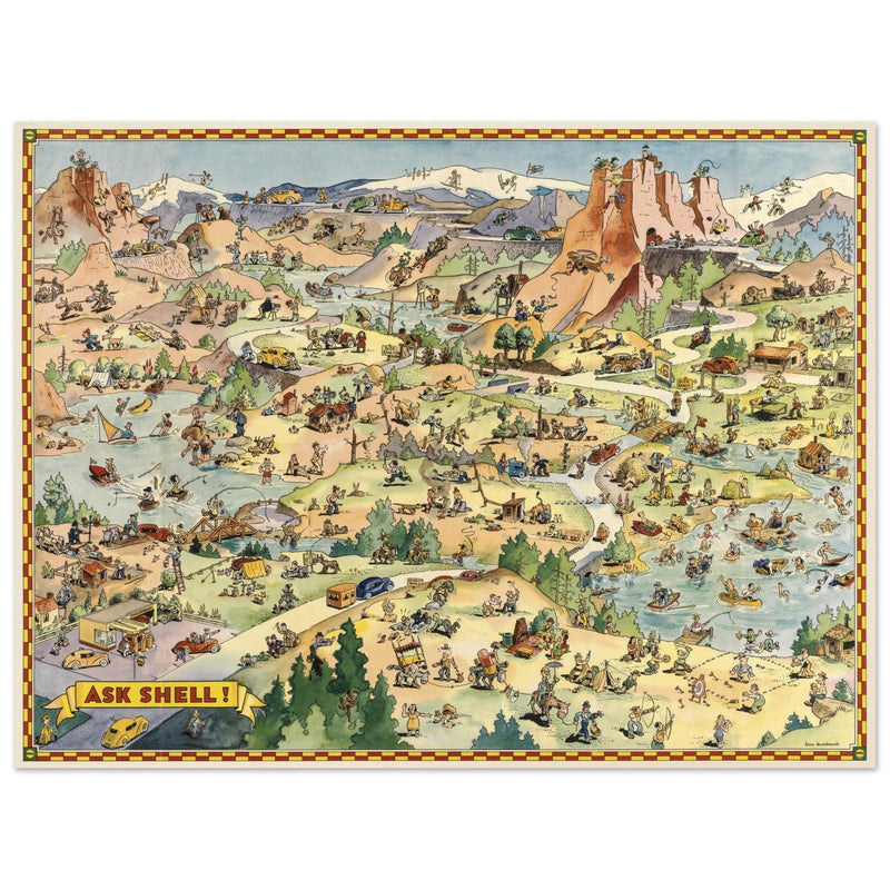 Tour with Confidence with Shell  illustrated vintage map  by Don Bloodgood.