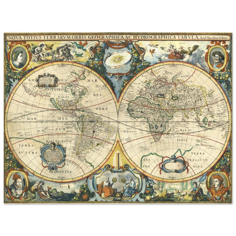 Ancient map of the world XVII Century Double Hemisphere globe map by Jacob Aertsz.