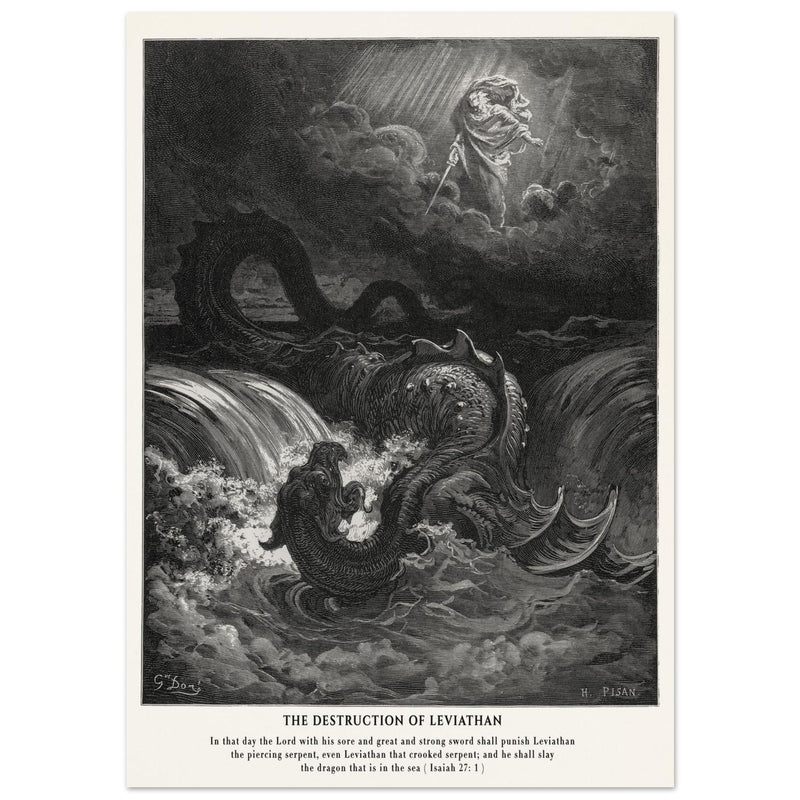 Gustave Dore The Bible engraving print . The destruction of Leviathan illustration .