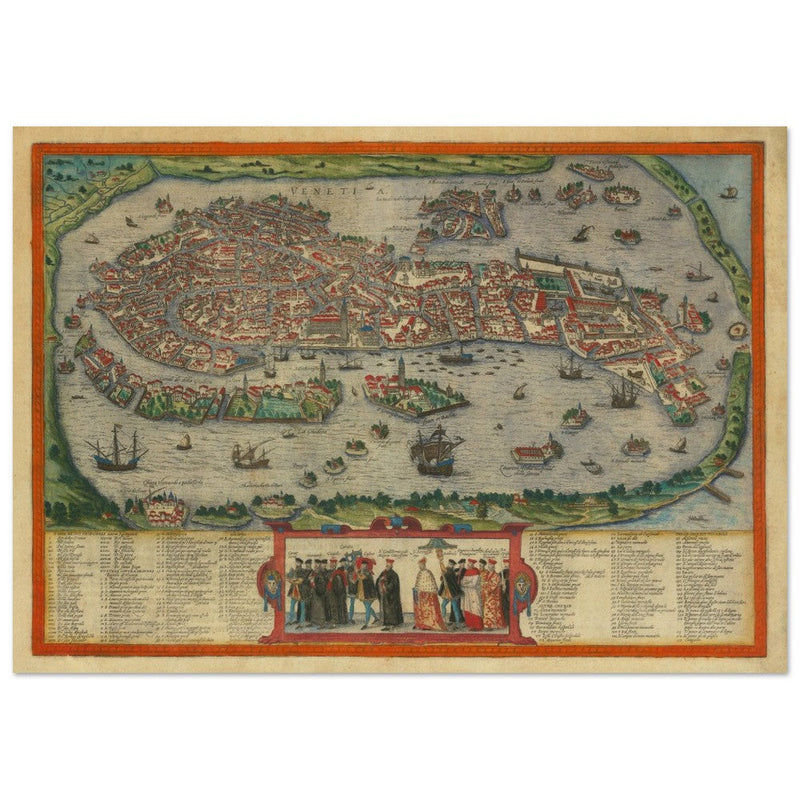 Venice Italy vintage map by Georg Braun and Frans Hogenberg. Antique maps