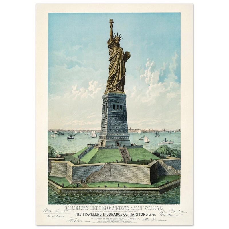 The Statue of Liberty New York City travel vintage poster .