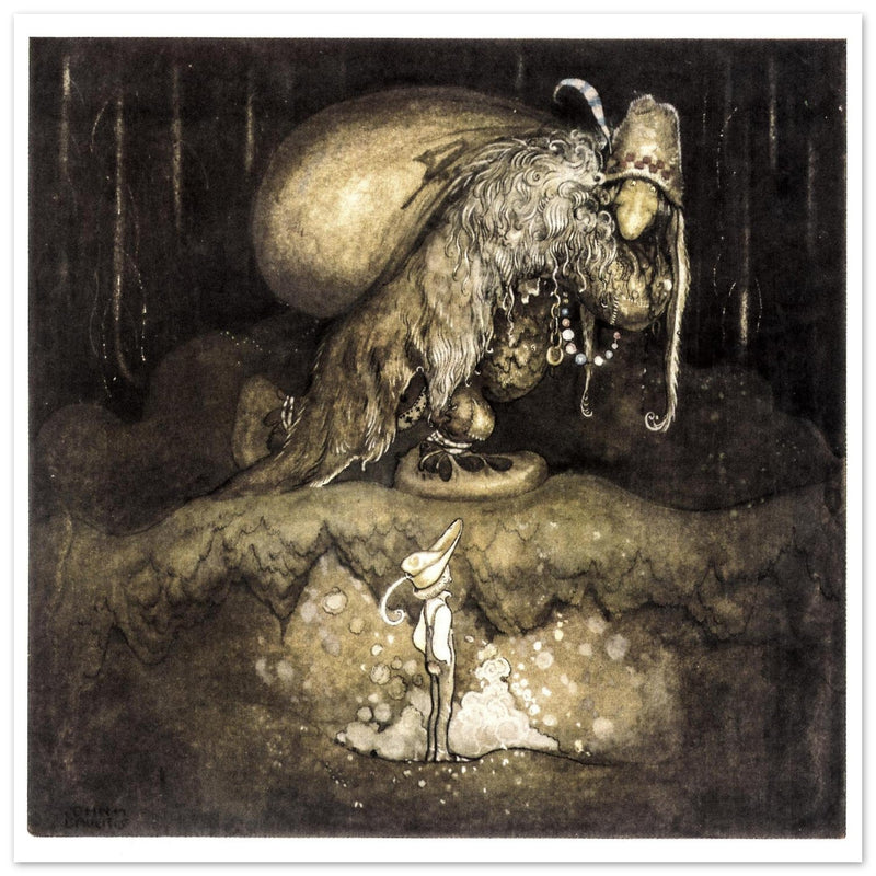 John Bauer illustration for the fairy tale The Boy and the trolls by Walter Stenstrom.