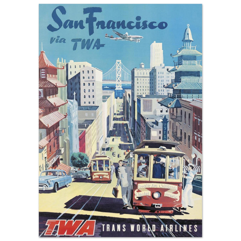 San Francisco USA vintage poster . TWA Trans World Airlines.