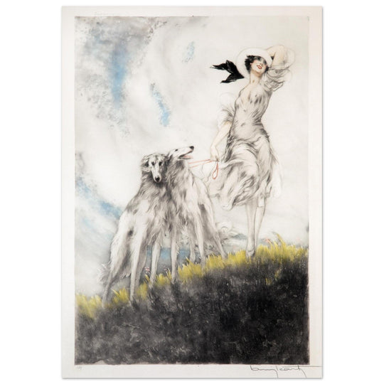 Louis Icart’s Joy of Life (1929) Woman with greyhound dogs.