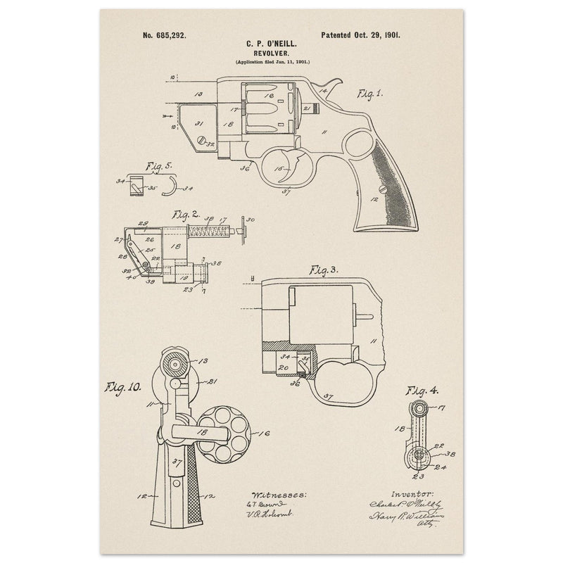 Vintage revolver patent by C P O'Neill.