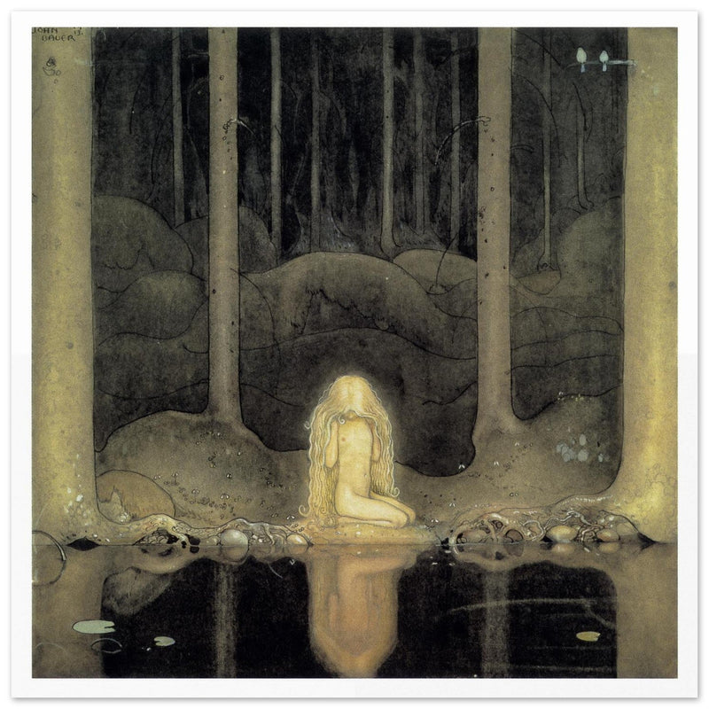 John Bauer vintage illustration print . From the fairy tale Leap the Elk and the Little Princess Cottongrass