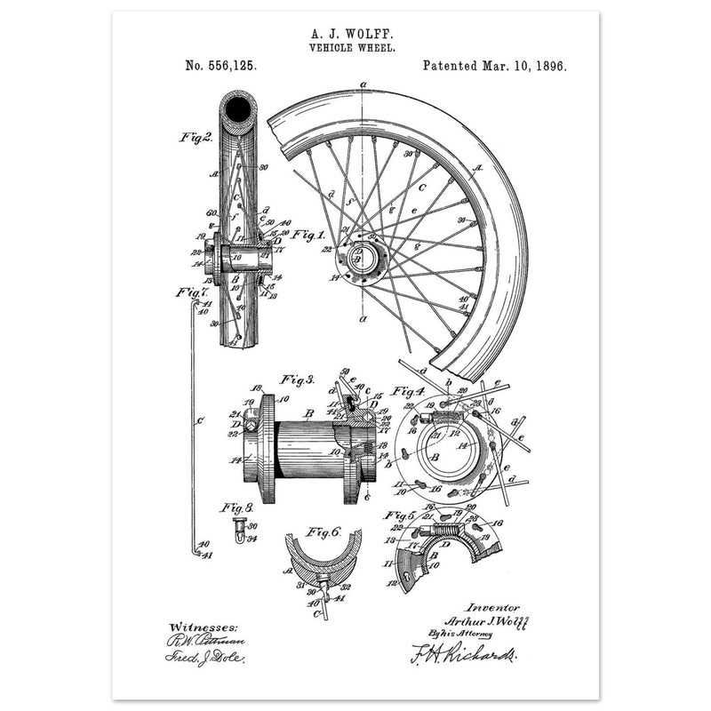 Vehicle whell patent illustration. Vintage drawing .
