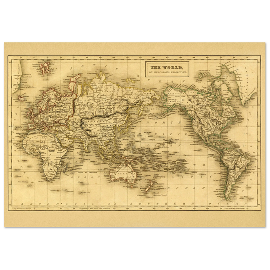 Ancient map of the world. The world on Mercator projection