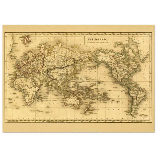 Ancient map of the world. The world on Mercator projection