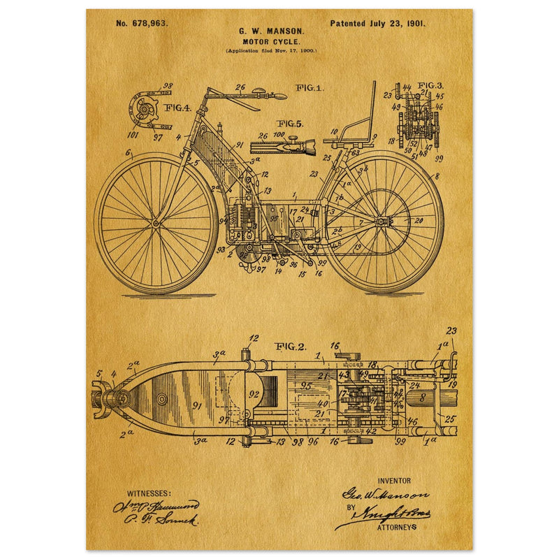 Motorcycle old patent by G. W Manson.