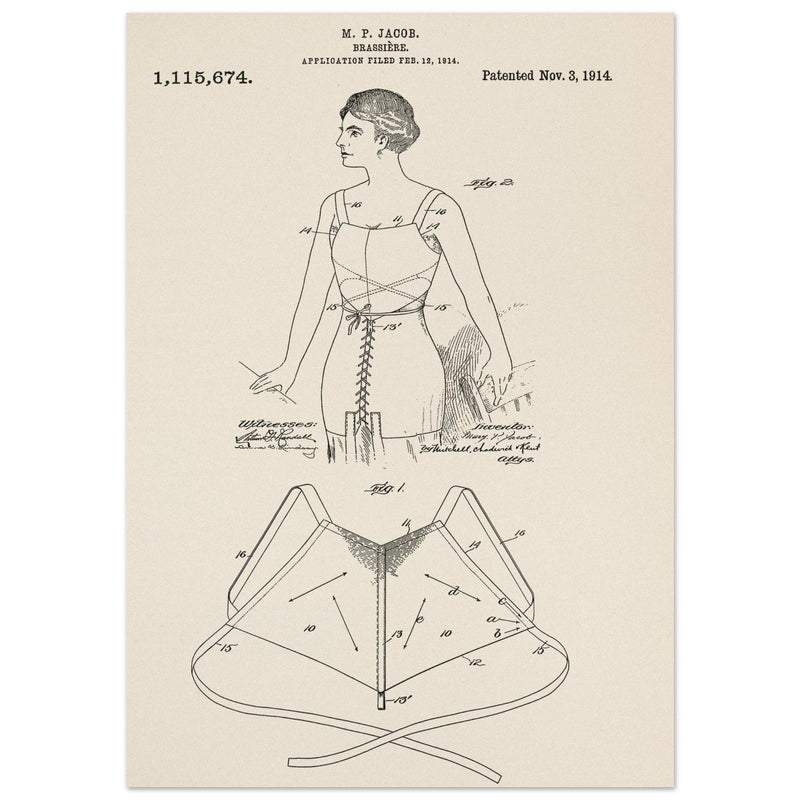 Brassiere patent drawing by M P Jacob.