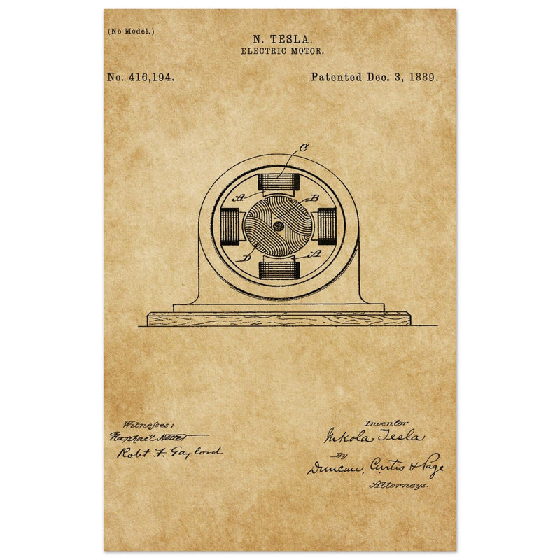 Electric Motor  patent 416194 by Nikola Tesla.