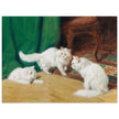 Three white cats playing old painting by Arthur Heyer.