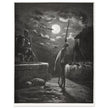 Don Quixote by Gustave Dore. The knight raising his sword against the moon at night.