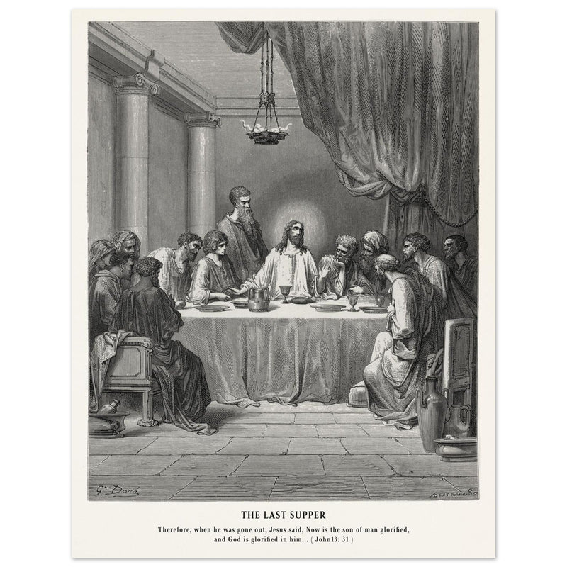 Gustave Dore The Bible engraving print . The Last Supper illustration .